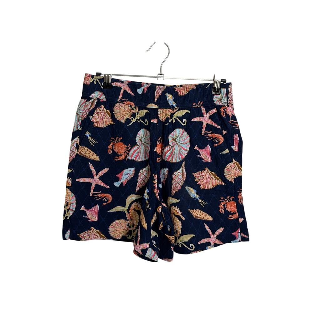 Talbots Shorts Womens XS Navy Blue Sea Life Nautical Print Pull On Cotton NWT